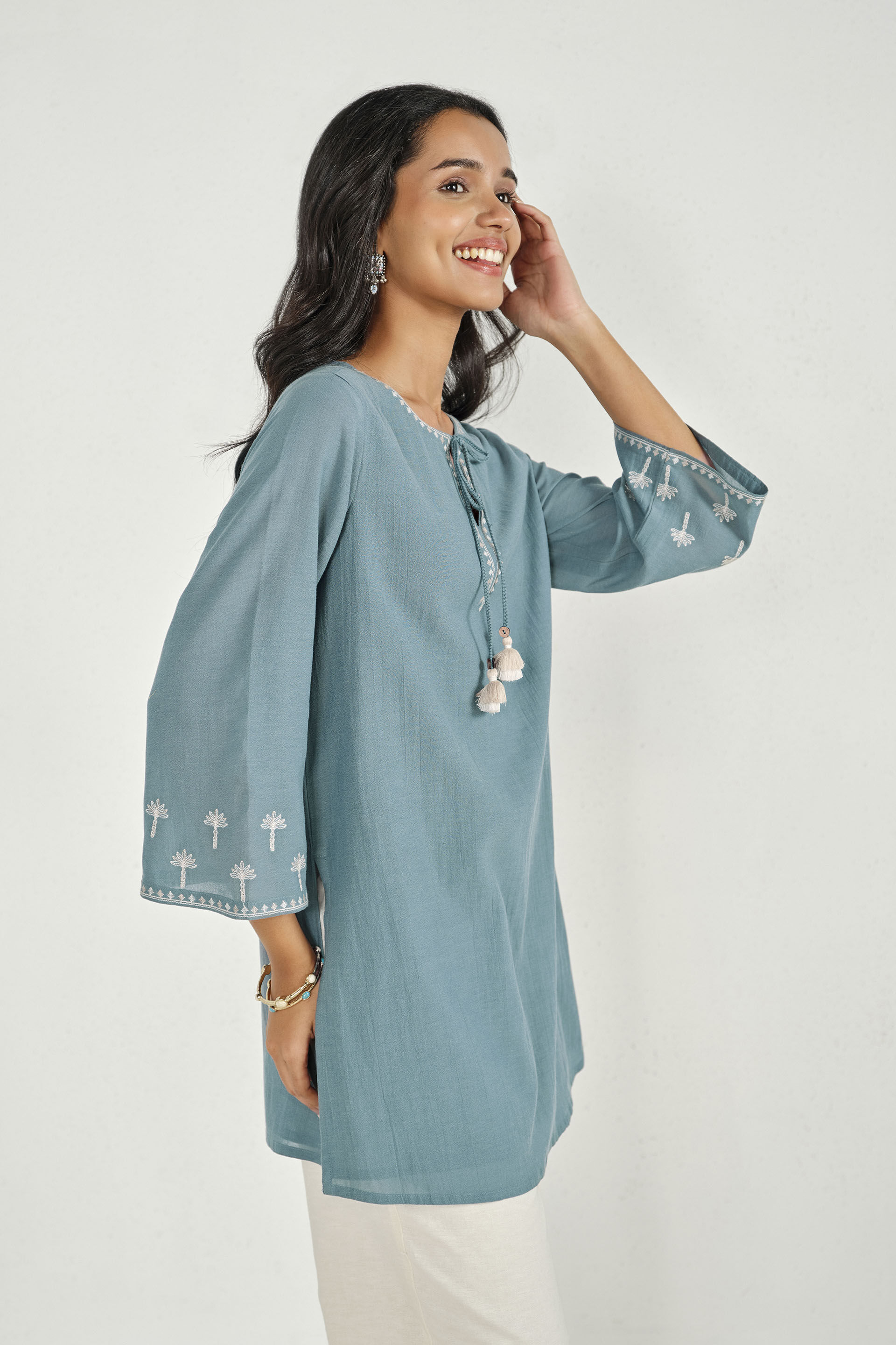 Misty Blue Embroidered Tunic, Blue, image 2